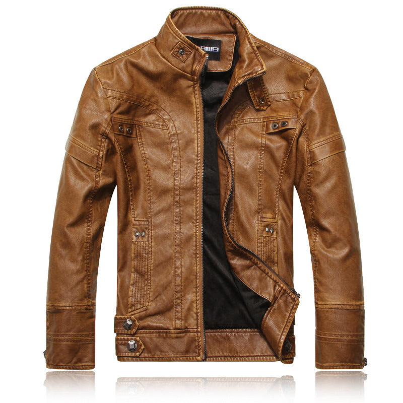 Foreign Trade Leather Jacket Men's Leather Clothing European and American Fashion Slim Fit Men's Motorcycle PU Leather Clothing fleece-lined Leather Jacket Trendy