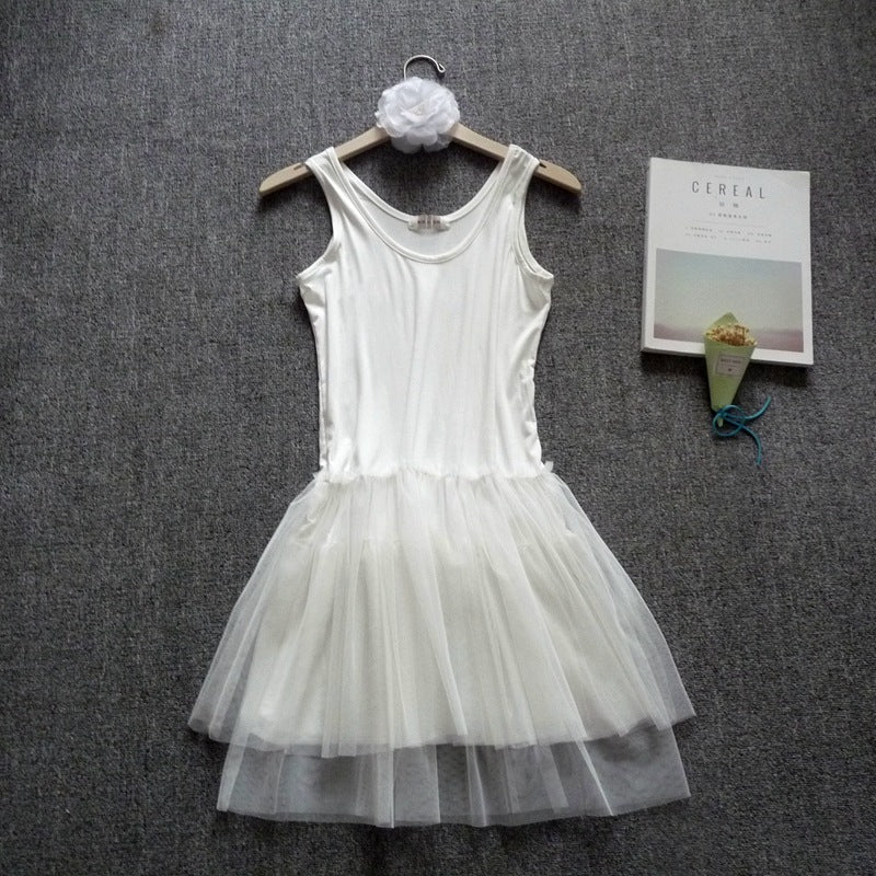 Short Mesh Tutu Skirt with Slip Skirt Stitching Modal Base Skirt with Slip Lace Autumn and Winter Inner Dress
