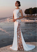 Cross-border European and American Evening Dress Lace Stitching Super Long Dress Vacation Sexy Hollow Female Amazon Factory