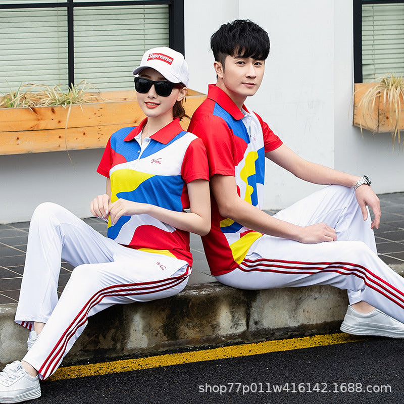 Jiamusi Sports Suit Summer Men's and Women's South Korean Silk Short-sleeved Half-sleeved Dream Team Aerobics Square Dance Group Costume