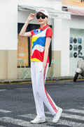 Jiamusi Sports Suit Summer Men's and Women's South Korean Silk Short-sleeved Half-sleeved Dream Team Aerobics Square Dance Group Costume