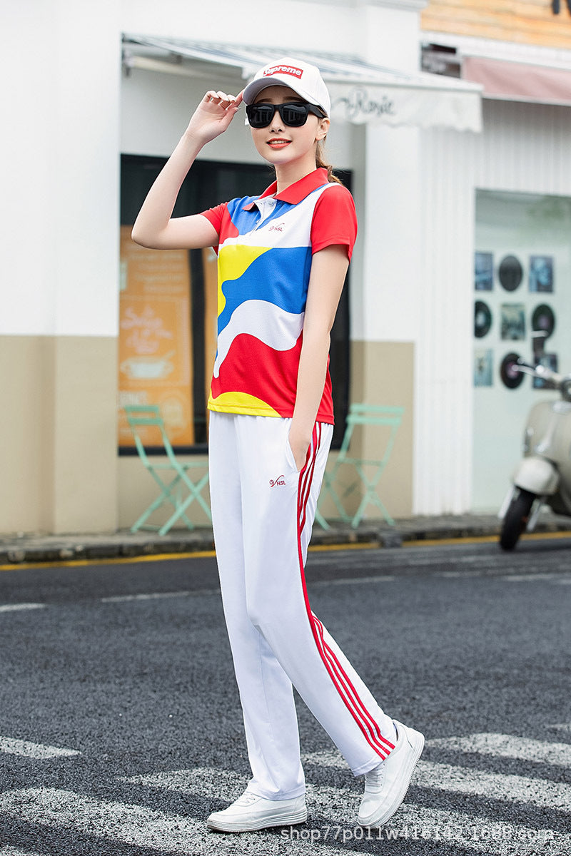 Jiamusi Sports Suit Summer Men's and Women's South Korean Silk Short-sleeved Half-sleeved Dream Team Aerobics Square Dance Group Costume