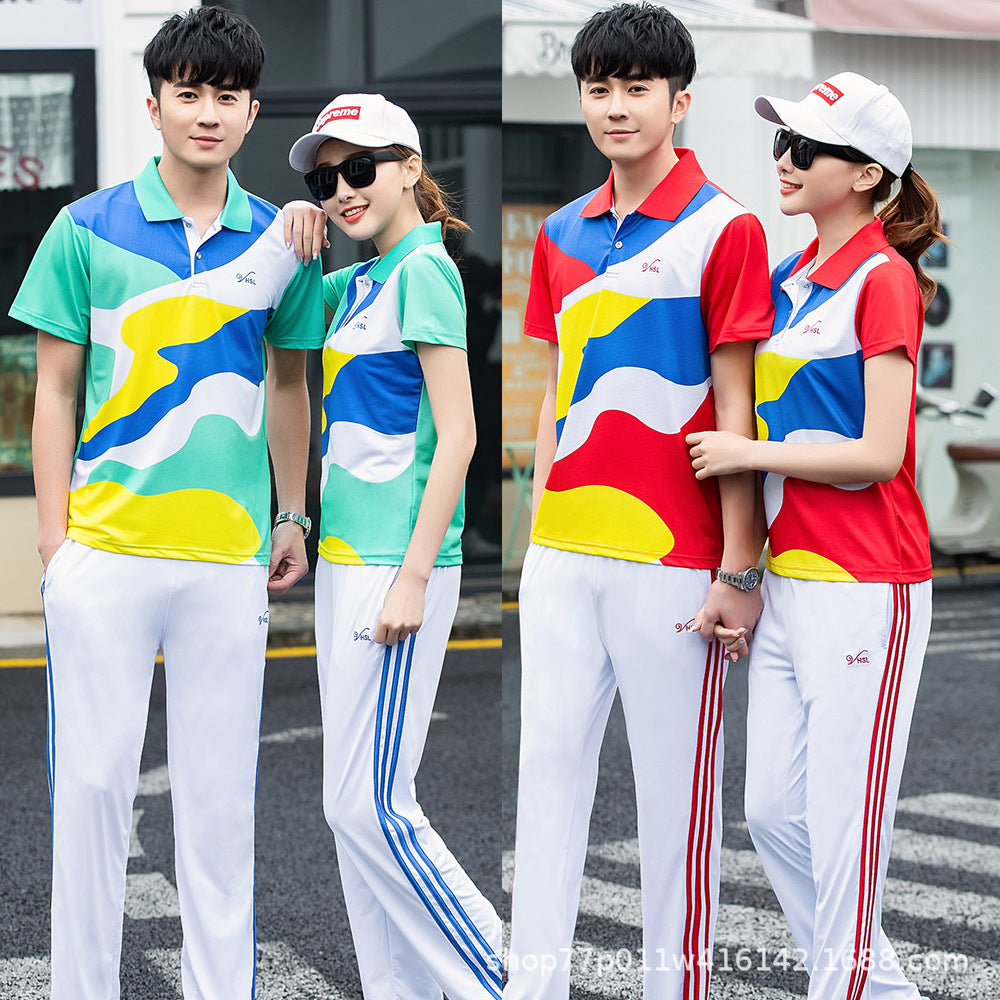 Jiamusi Sports Suit Summer Men's and Women's South Korean Silk Short-sleeved Half-sleeved Dream Team Aerobics Square Dance Group Costume