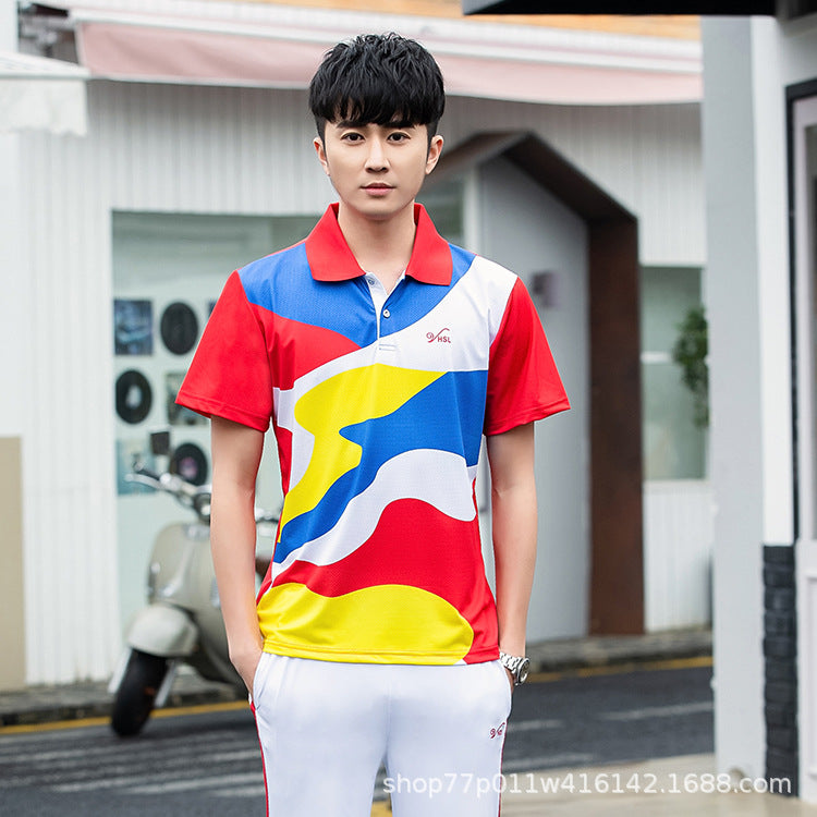 Jiamusi Sports Suit Summer Men's and Women's South Korean Silk Short-sleeved Half-sleeved Dream Team Aerobics Square Dance Group Costume