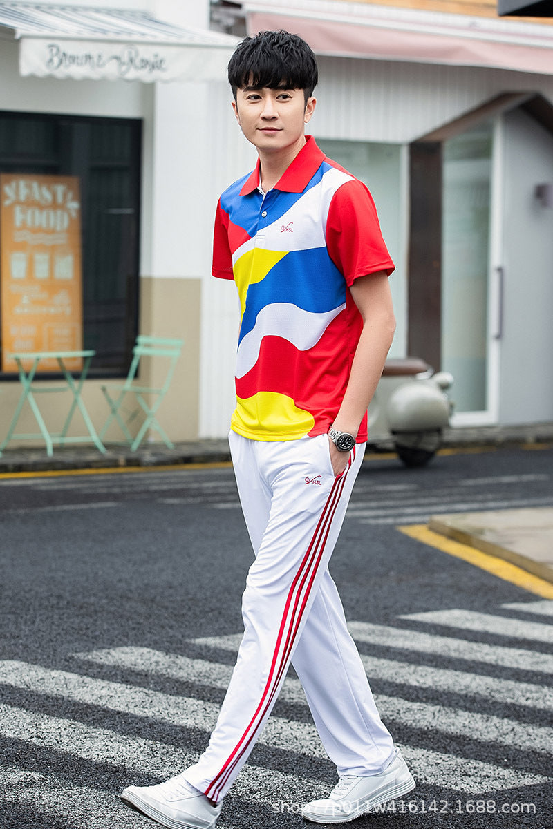 Jiamusi Sports Suit Summer Men's and Women's South Korean Silk Short-sleeved Half-sleeved Dream Team Aerobics Square Dance Group Costume