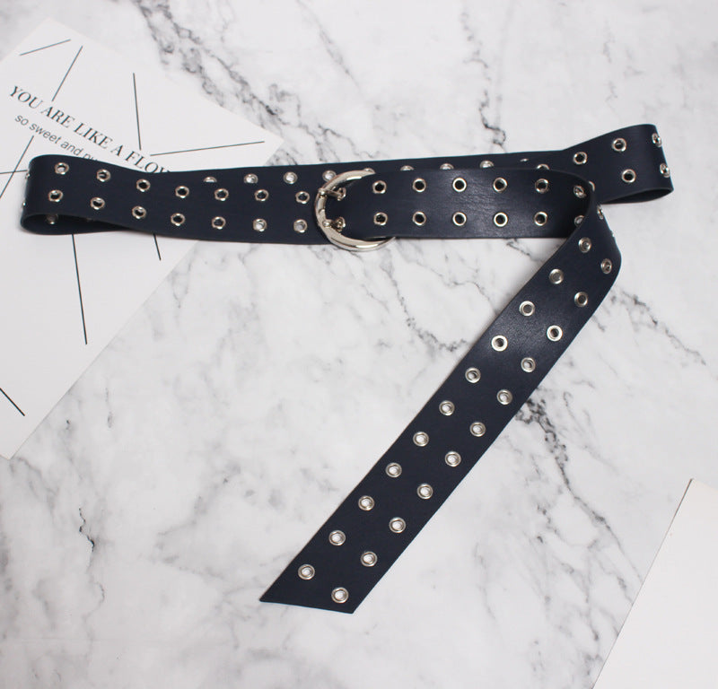 Summer and spring new wide waist seal double-breasted air hole belt belt decorative rivet waist chain buckle belt belt belt belt