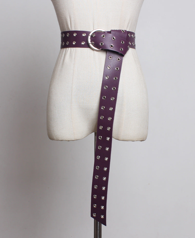 Summer and spring new wide waist seal double-breasted air hole belt belt decorative rivet waist chain buckle belt belt belt belt