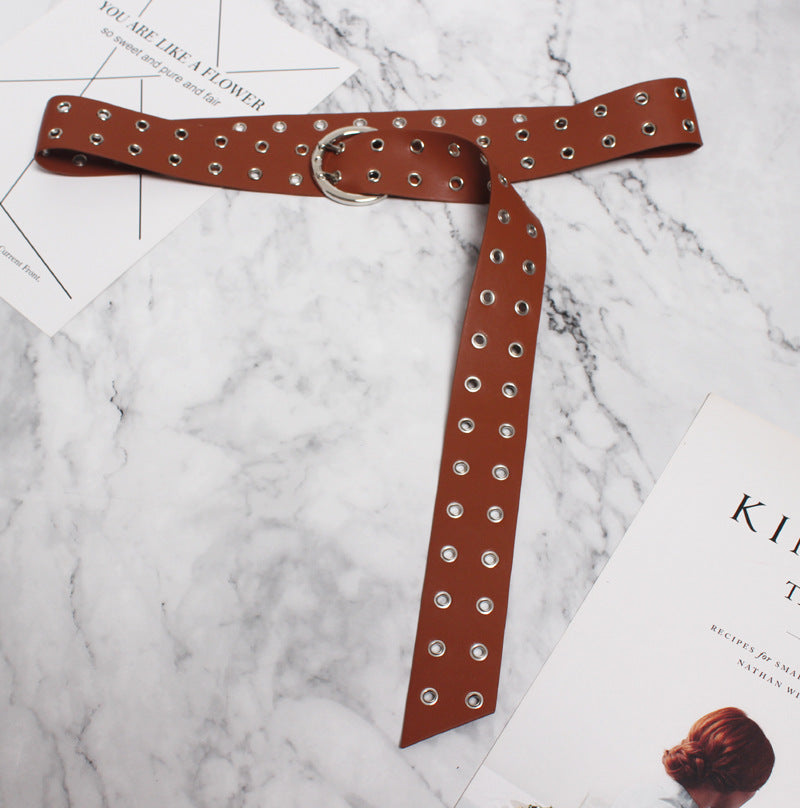Summer and spring new wide waist seal double-breasted air hole belt belt decorative rivet waist chain buckle belt belt belt belt