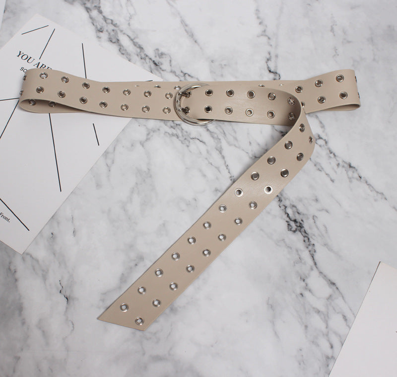 Summer and spring new wide waist seal double-breasted air hole belt belt decorative rivet waist chain buckle belt belt belt belt