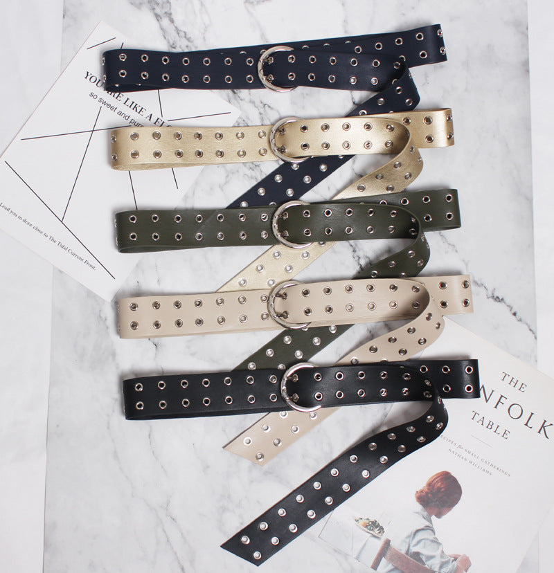 Summer and spring new wide waist seal double-breasted air hole belt belt decorative rivet waist chain buckle belt belt belt belt