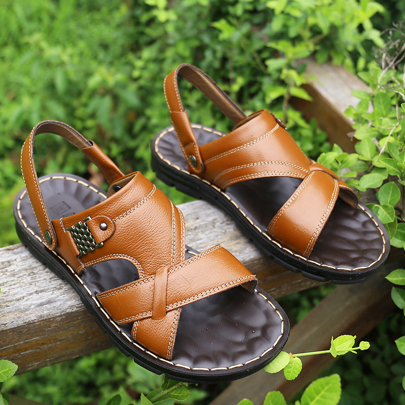 Sandals for Men, New Summer Style, Men's Casual Beach Shoes, First Layer Cowhide Sandals, Thick-Soled Shoes, Trendy 6683