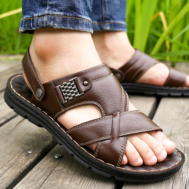 Sandals for Men, New Summer Style, Men's Casual Beach Shoes, First Layer Cowhide Sandals, Thick-Soled Shoes, Trendy 6683