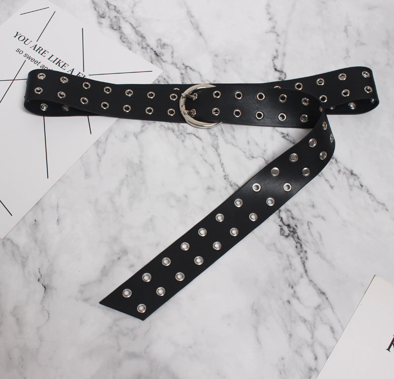Summer and spring new wide waist seal double-breasted air hole belt belt decorative rivet waist chain buckle belt belt belt belt