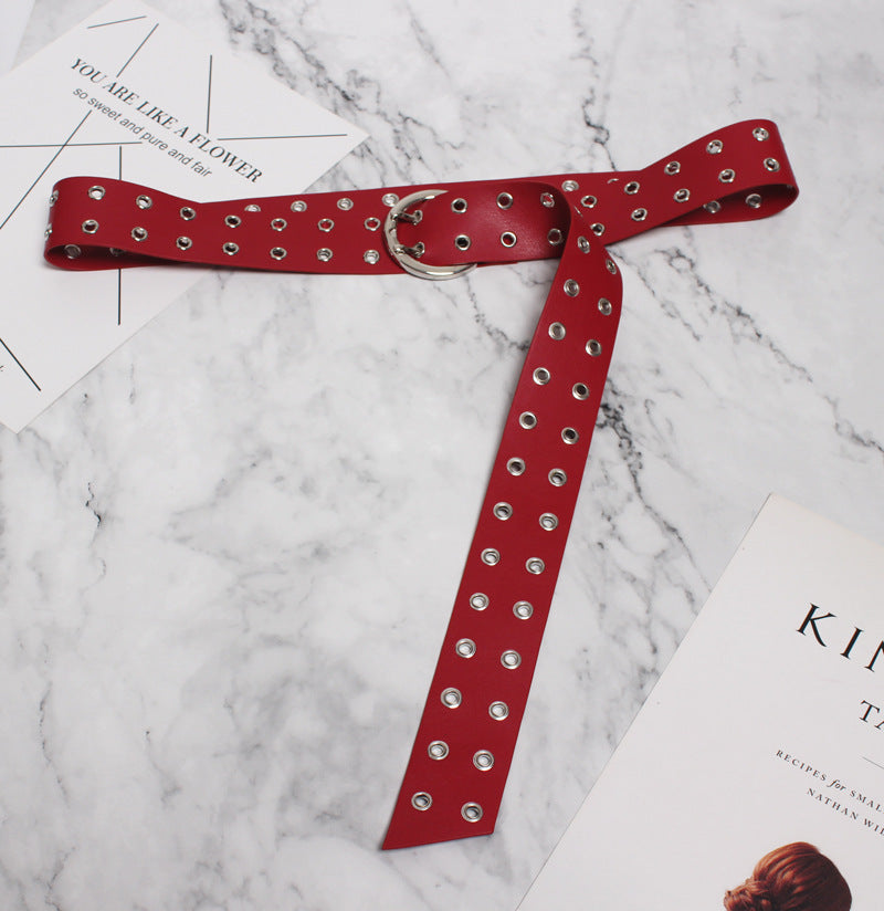 Summer and spring new wide waist seal double-breasted air hole belt belt decorative rivet waist chain buckle belt belt belt belt