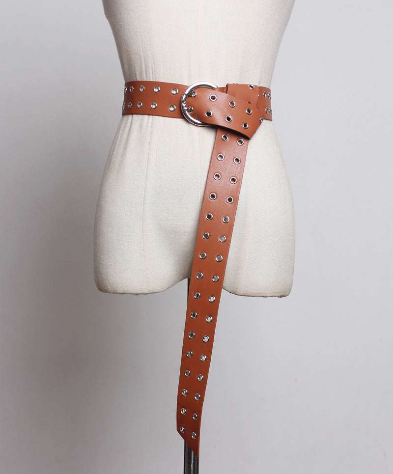 Summer and spring new wide waist seal double-breasted air hole belt belt decorative rivet waist chain buckle belt belt belt belt