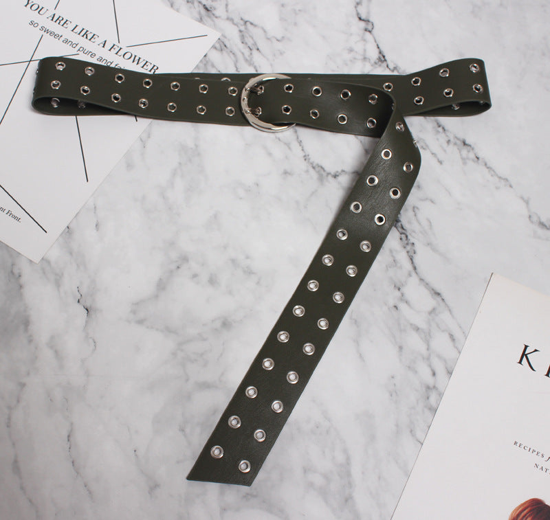 Summer and spring new wide waist seal double-breasted air hole belt belt decorative rivet waist chain buckle belt belt belt belt