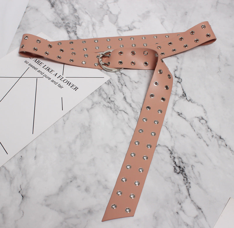 Summer and spring new wide waist seal double-breasted air hole belt belt decorative rivet waist chain buckle belt belt belt belt