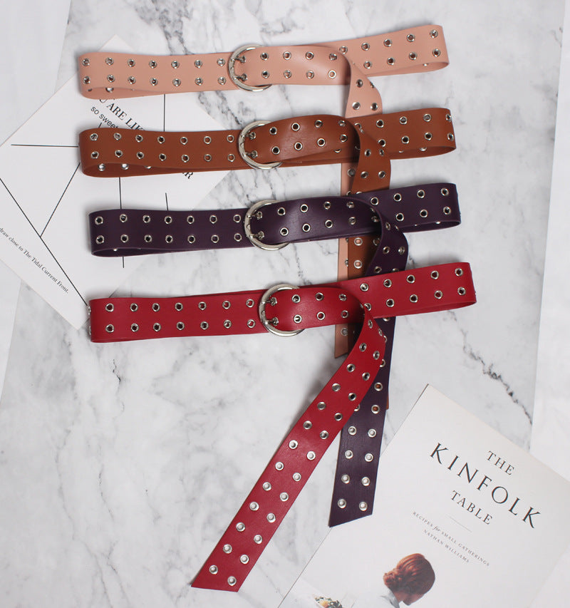 Summer and spring new wide waist seal double-breasted air hole belt belt decorative rivet waist chain buckle belt belt belt belt