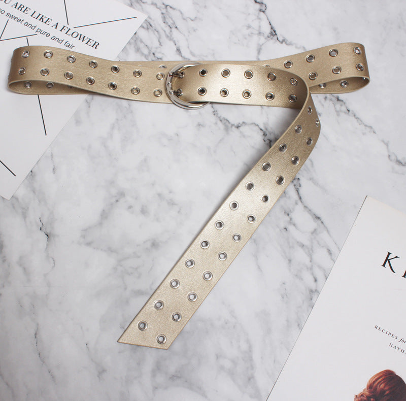 Summer and spring new wide waist seal double-breasted air hole belt belt decorative rivet waist chain buckle belt belt belt belt