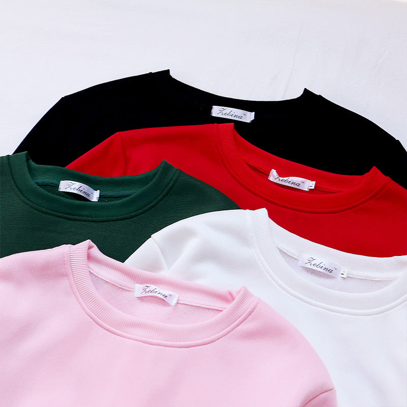 Solid Color Loose Korean Style Women's Trbottomy Bottoming Shirt Manufacturer Customized 2019 Selected Winter New Product Thickeneded Sweatshirt Round Neck