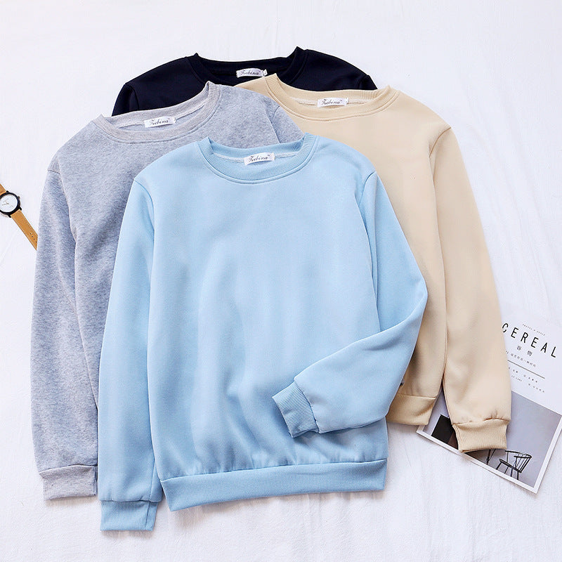 Solid Color Loose Korean Style Women's Trbottomy Bottoming Shirt Manufacturer Customized 2019 Selected Winter New Product Thickeneded Sweatshirt Round Neck