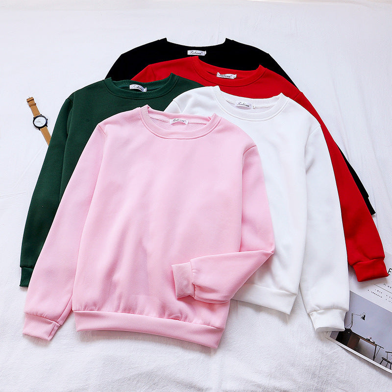Solid Color Loose Korean Style Women's Trbottomy Bottoming Shirt Manufacturer Customized 2019 Selected Winter New Product Thickeneded Sweatshirt Round Neck