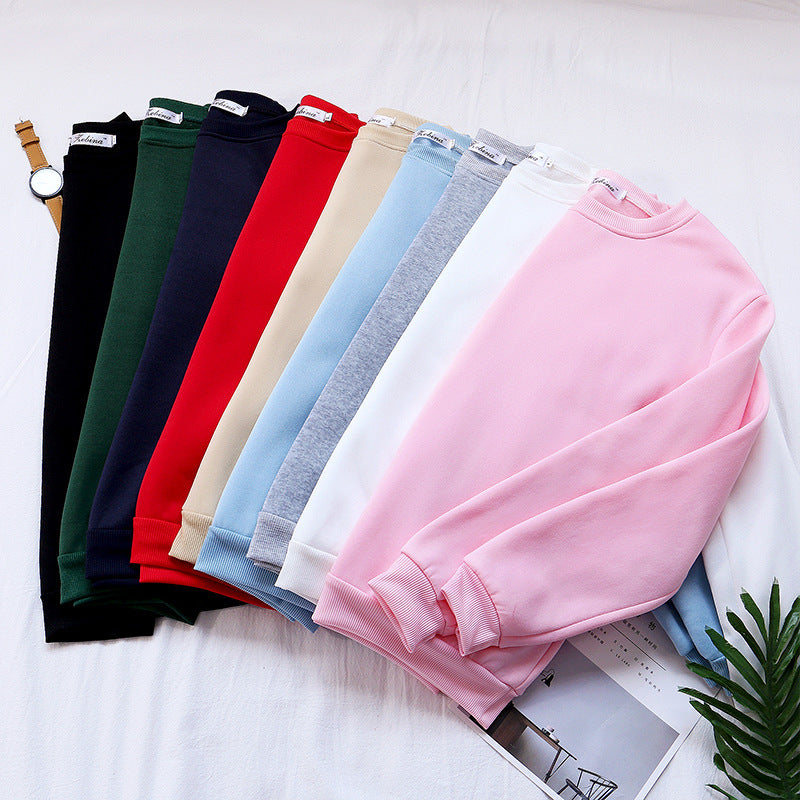 Solid Color Loose Korean Style Women's Trbottomy Bottoming Shirt Manufacturer Customized 2019 Selected Winter New Product Thickeneded Sweatshirt Round Neck
