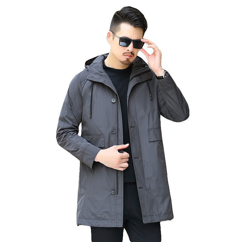 2021 New Men's Trench Coat, Mid-Length, Spring and Autumn Business Style, Lapel Casual Young Men's Jacket, Wholesale Long Sleeve