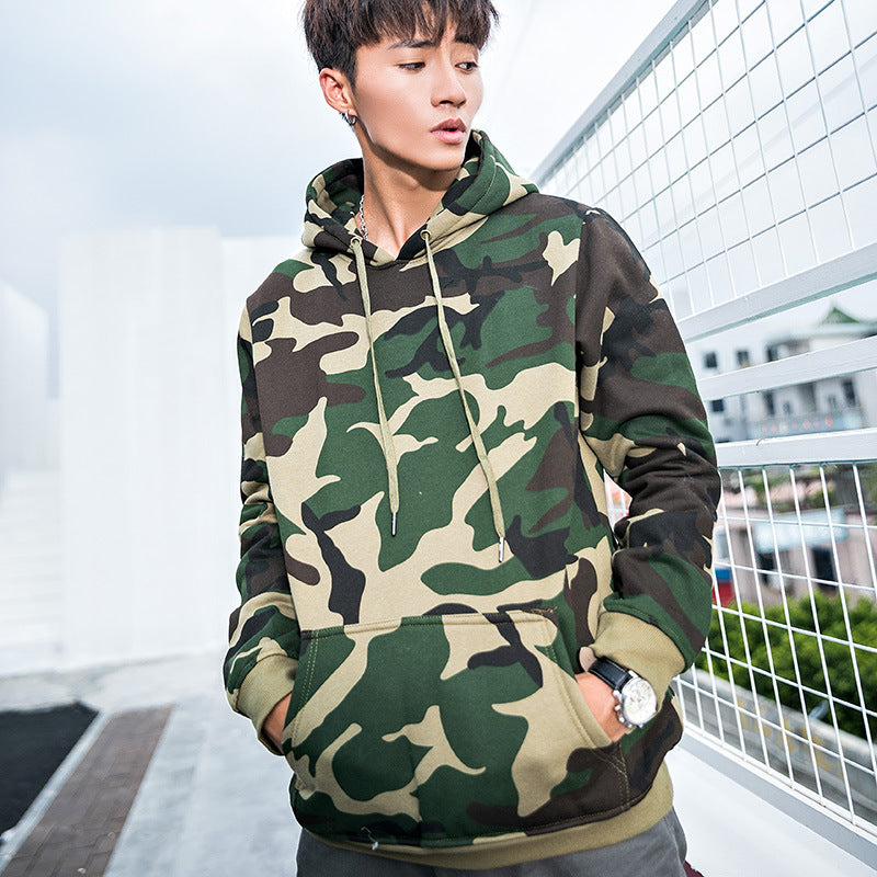 Camouflage Hoodie for Men, Pullover with Hood, Couple's Fleece-Lined Top, Loose Fit Jacket, Trendy, One-Piece, Casual Versatile