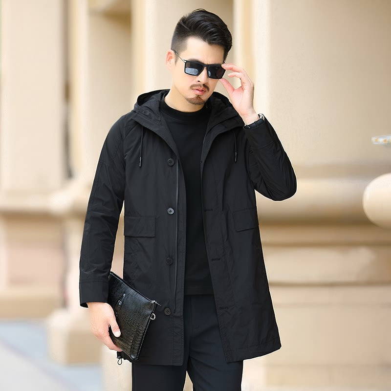 2021 New Men's Trench Coat, Mid-Length, Spring and Autumn Business Style, Lapel Casual Young Men's Jacket, Wholesale Long Sleeve