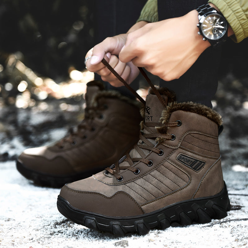 Snow Boots Men's Winter Warm Fleece-Lined Thickeneded Large Size Men's Outdoor Cotton Shoes Northeast High-Top Waterproof Anti-Slip Short Boots