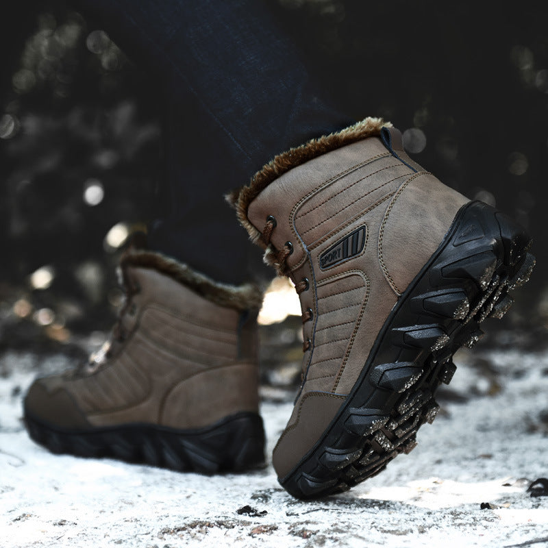 Snow Boots Men's Winter Warm Fleece-Lined Thickeneded Large Size Men's Outdoor Cotton Shoes Northeast High-Top Waterproof Anti-Slip Short Boots