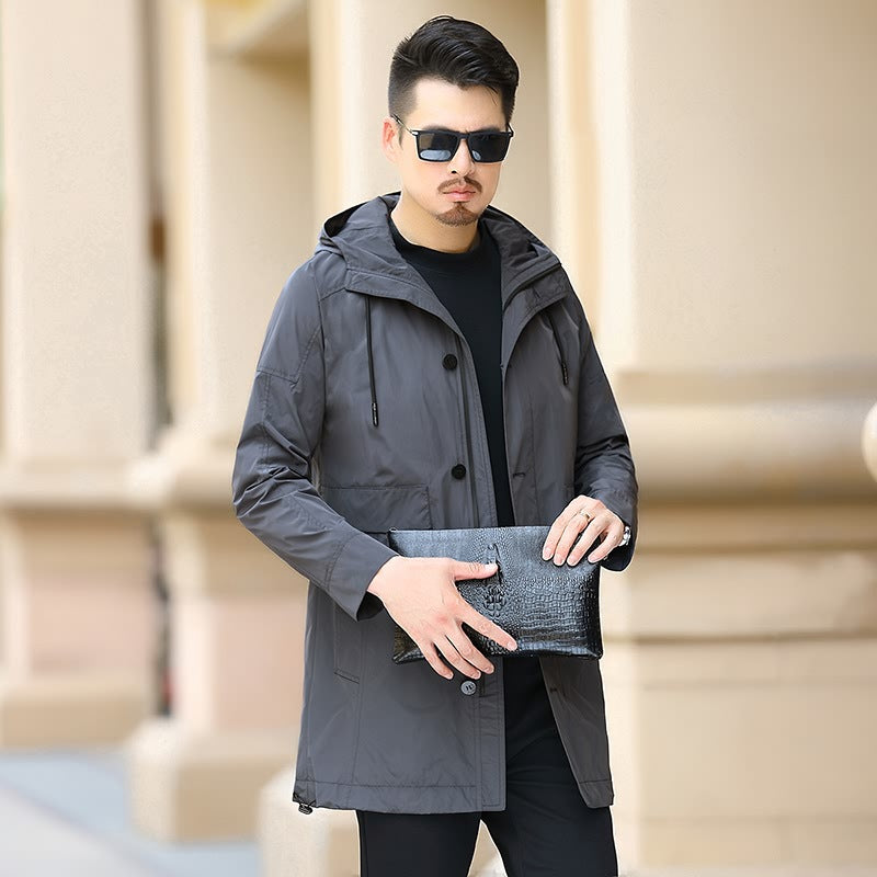 2021 New Men's Trench Coat, Mid-Length, Spring and Autumn Business Style, Lapel Casual Young Men's Jacket, Wholesale Long Sleeve