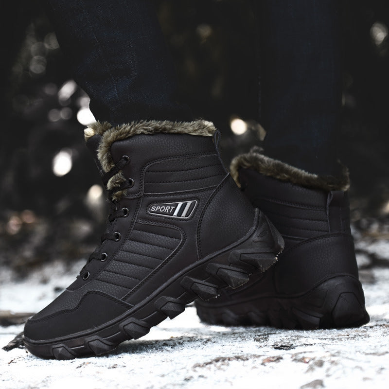 Snow Boots Men's Winter Warm Fleece-Lined Thickeneded Large Size Men's Outdoor Cotton Shoes Northeast High-Top Waterproof Anti-Slip Short Boots