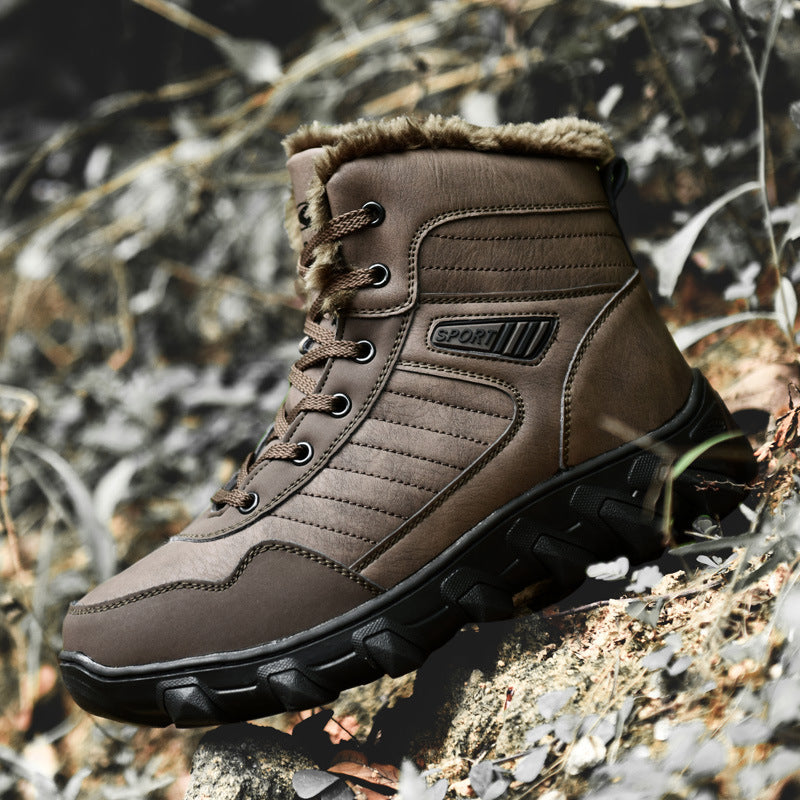 Snow Boots Men's Winter Warm Fleece-Lined Thickeneded Large Size Men's Outdoor Cotton Shoes Northeast High-Top Waterproof Anti-Slip Short Boots