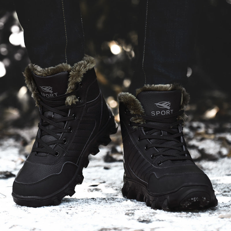Snow Boots Men's Winter Warm Fleece-Lined Thickeneded Large Size Men's Outdoor Cotton Shoes Northeast High-Top Waterproof Anti-Slip Short Boots