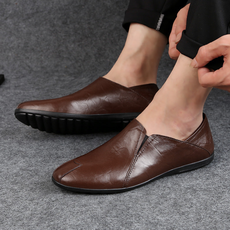Men's Shoes Autumn and Winter Casual Leather Shoes Warm Shoes Men's British Slip-on Shoes Cotton Driving Lazy Loafers