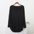 Spring New Style Front Short Back Long Large Size Loose Long Sleeve Base Shirt Bat Sleeve V-neck T-shirt Modal Top Women