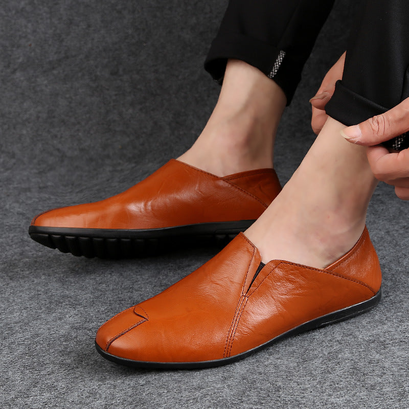 Men's Shoes Autumn and Winter Casual Leather Shoes Warm Shoes Men's British Slip-on Shoes Cotton Driving Lazy Loafers