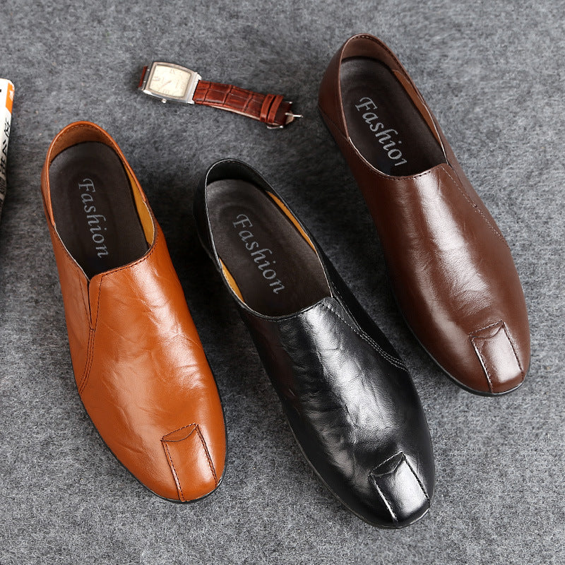 Men's Shoes Autumn and Winter Casual Leather Shoes Warm Shoes Men's British Slip-on Shoes Cotton Driving Lazy Loafers