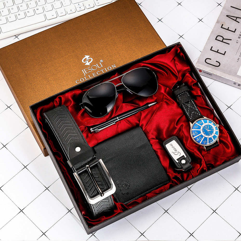 A04988 Men's Watch Belt suit Glasses Belt Wallet Keychain Large Dial Quartz Watch Gift