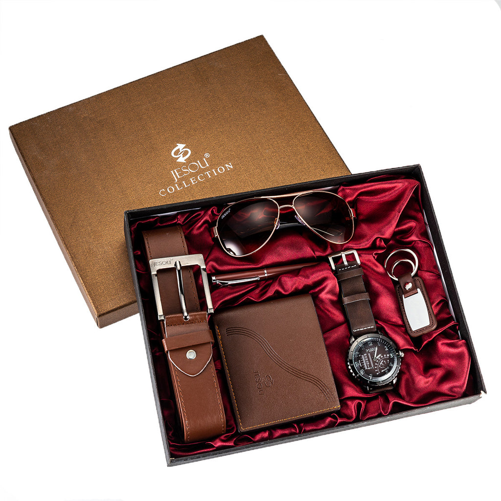 A04988 Men's Watch Belt suit Glasses Belt Wallet Keychain Large Dial Quartz Watch Gift