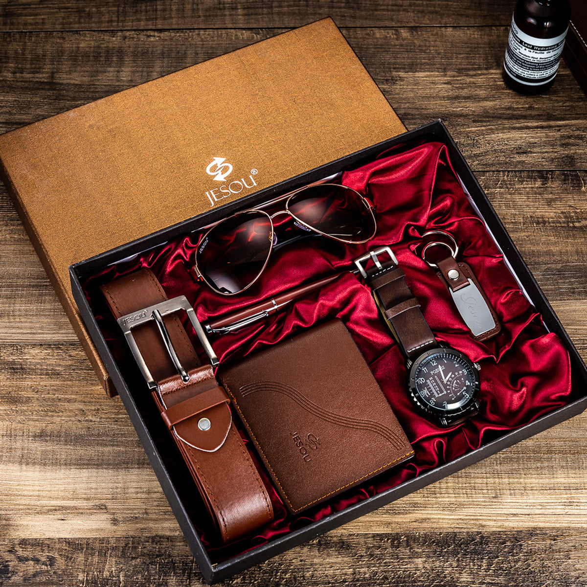 A04988 Men's Watch Belt suit Glasses Belt Wallet Keychain Large Dial Quartz Watch Gift