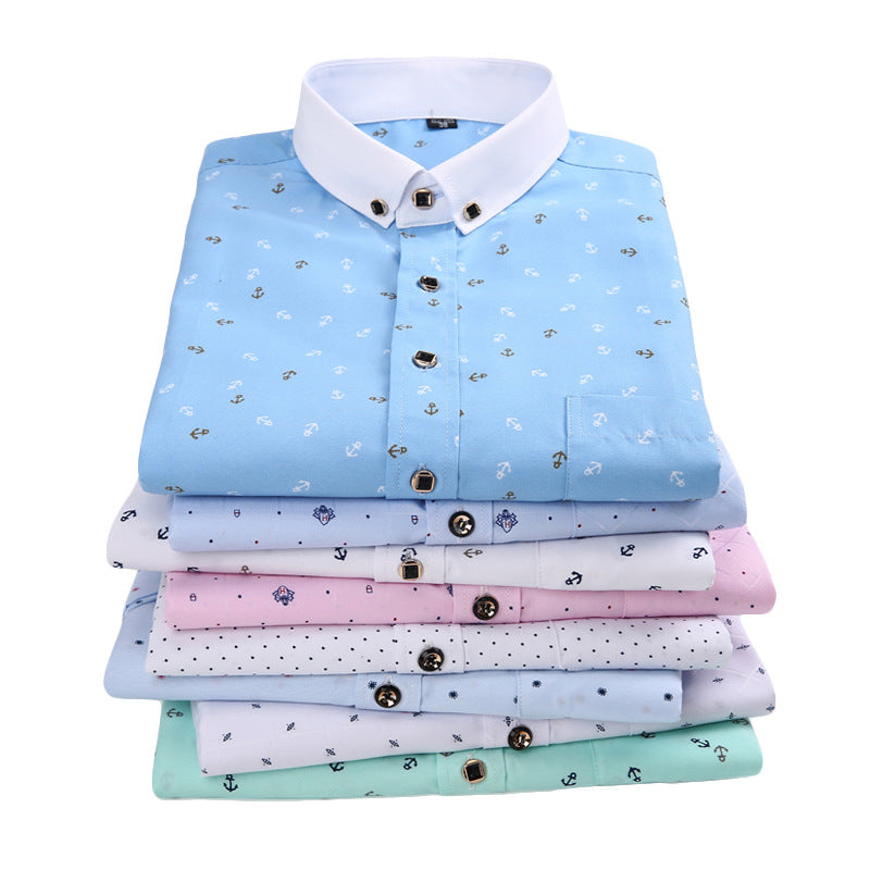 New Men's Printed Long-Sleeved Shirt, Korean Style Slim Fit, Youth Fashion, Casual and Versatile Shirt, Cross-Border Bestseller in Europe and America