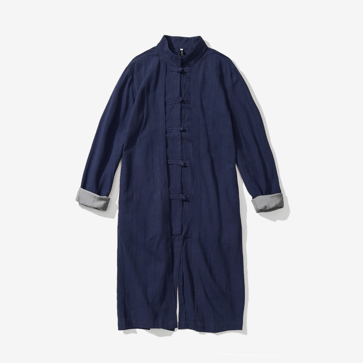 Autumn Chinese style casual mid-length trench coat men's retro Chinese Hanfu plus size fake two-piece cotton linen cloak coat