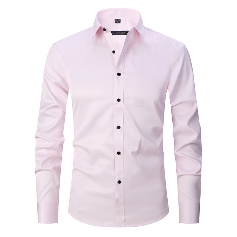 Amazon Stretch Shirt Men's Long-Sleeved Cross-Border Men's Fashion Casual Shirt Men's Top Slim-Fit Solid Color Shirt
