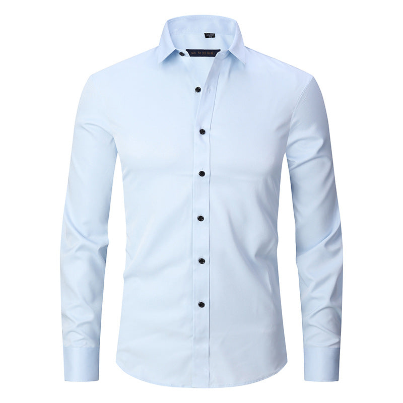 Amazon Stretch Shirt Men's Long-Sleeved Cross-Border Men's Fashion Casual Shirt Men's Top Slim-Fit Solid Color Shirt