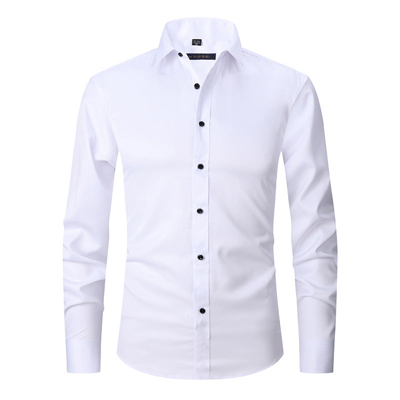 Amazon Stretch Shirt Men's Long-Sleeved Cross-Border Men's Fashion Casual Shirt Men's Top Slim-Fit Solid Color Shirt