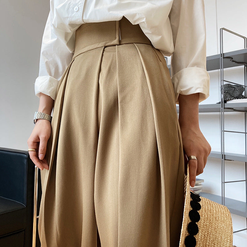 Luxi High Waist Design Sense Velcro Suit Pants Women's Spring and Autumn Loose Wide Leg Floor Trousers Slant Placket Pants 195