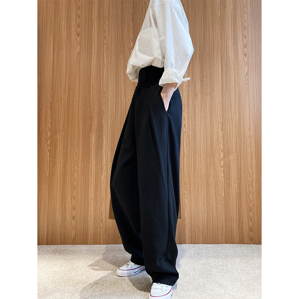 Luxi High Waist Design Sense Velcro Suit Pants Women's Spring and Autumn Loose Wide Leg Floor Trousers Slant Placket Pants 195